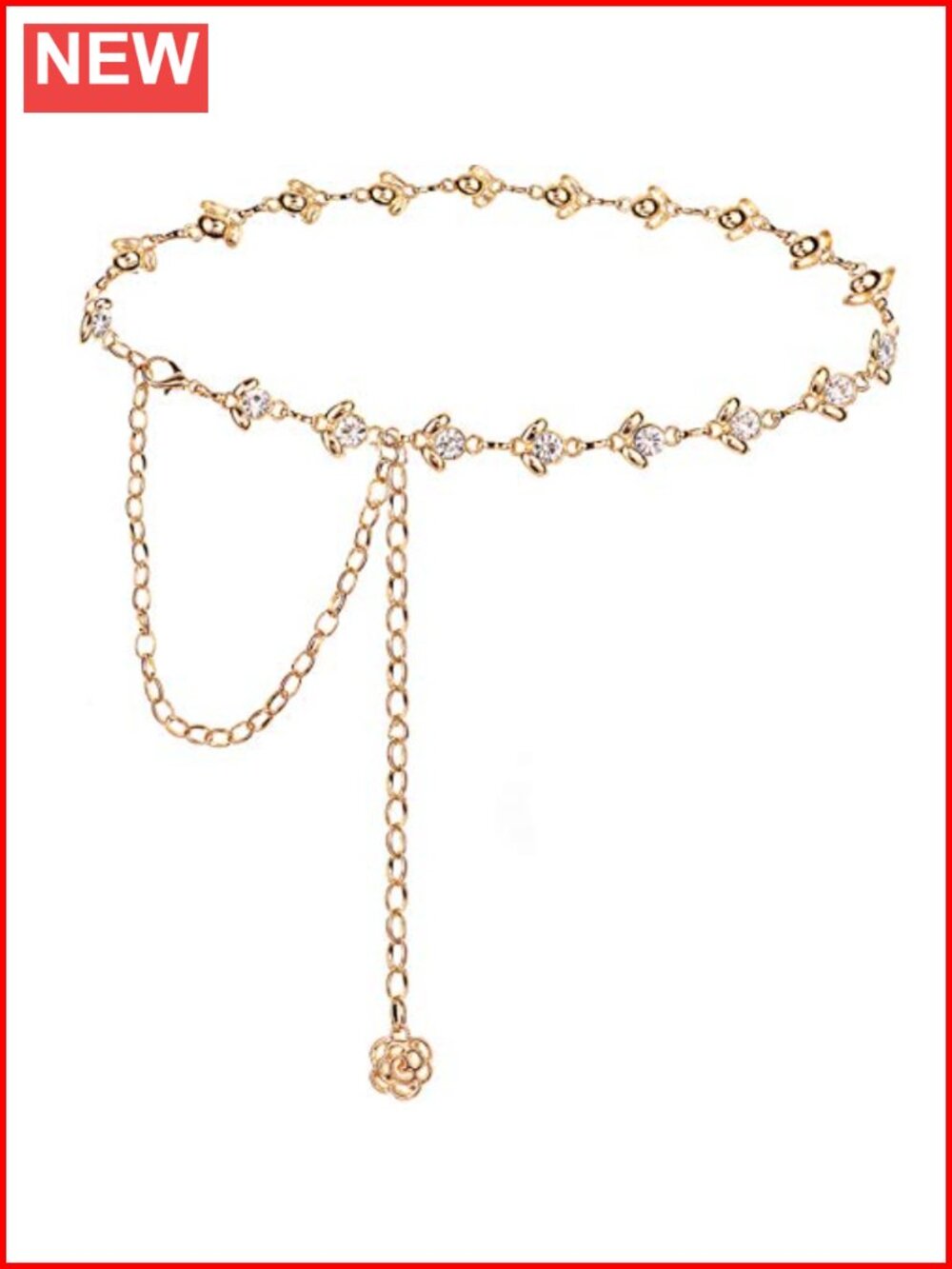 Rhinestone Crystal Chain Belt Women Metal Alloy Waist Belt for Dress